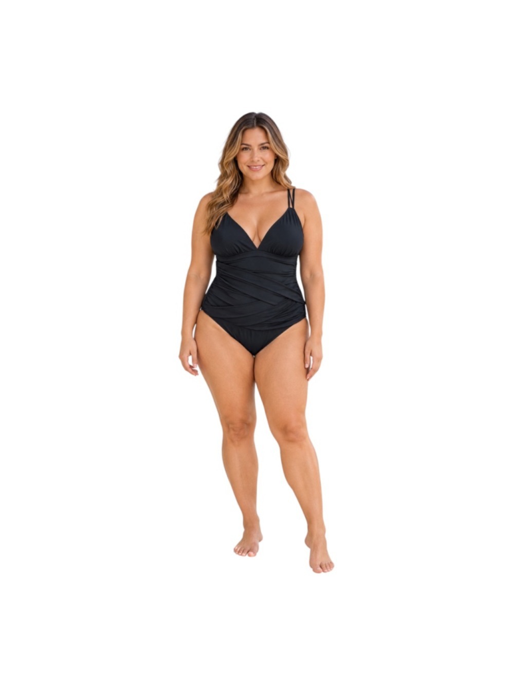 Ki Laphee Black Ruched One Piece Swimsuit Size 12 Large NWT